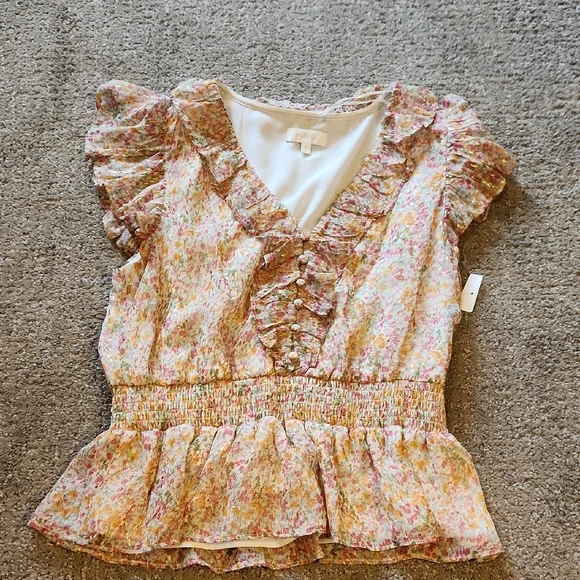 Parker Pink and Cream Floral Ruffle Blouse - Picture 4 of 7